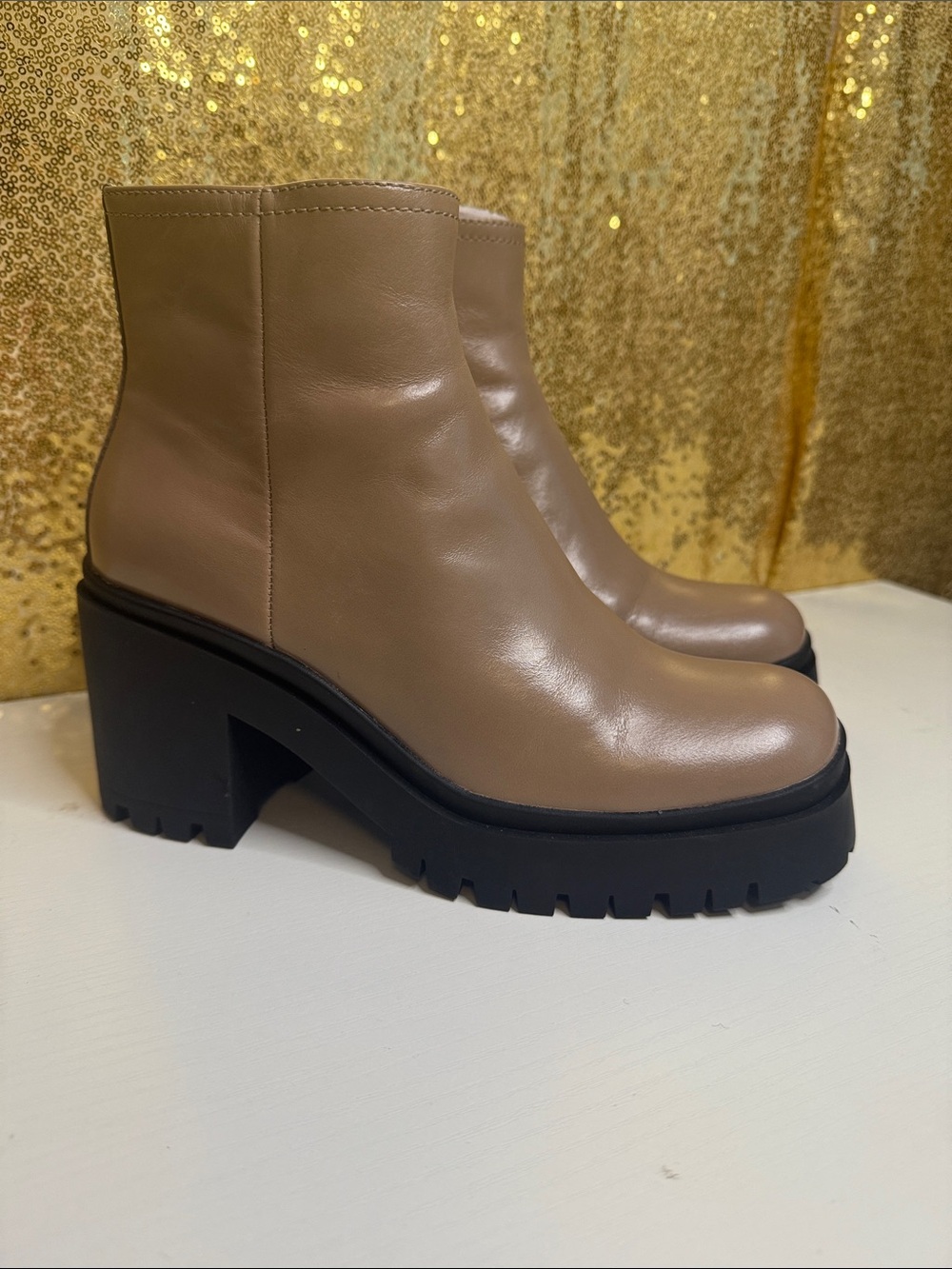 Jeffrey Campbell Anemone Ankle Boots Nude Leather Platform Ankle Boots
